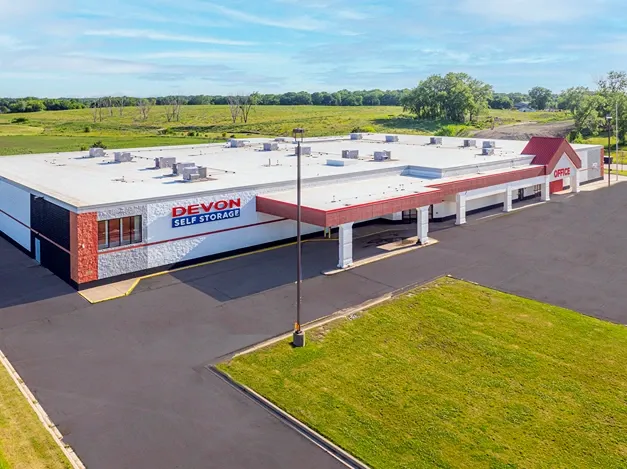 Aerial view of Devon Self Storage facility