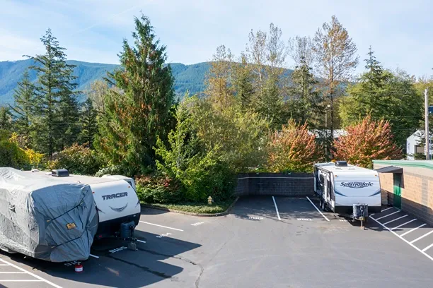 RV and trailer parking spaces available at outdoor self storage facility