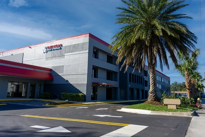 Large indoor storage facility with secure access and office