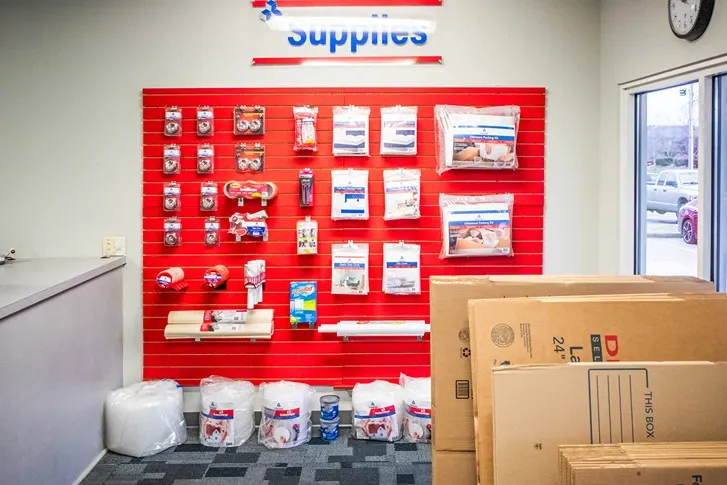Wall of storage supplies Devon Self Storage - Ridgeland