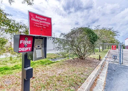 Secure gated access with keypad entry at self storage facility