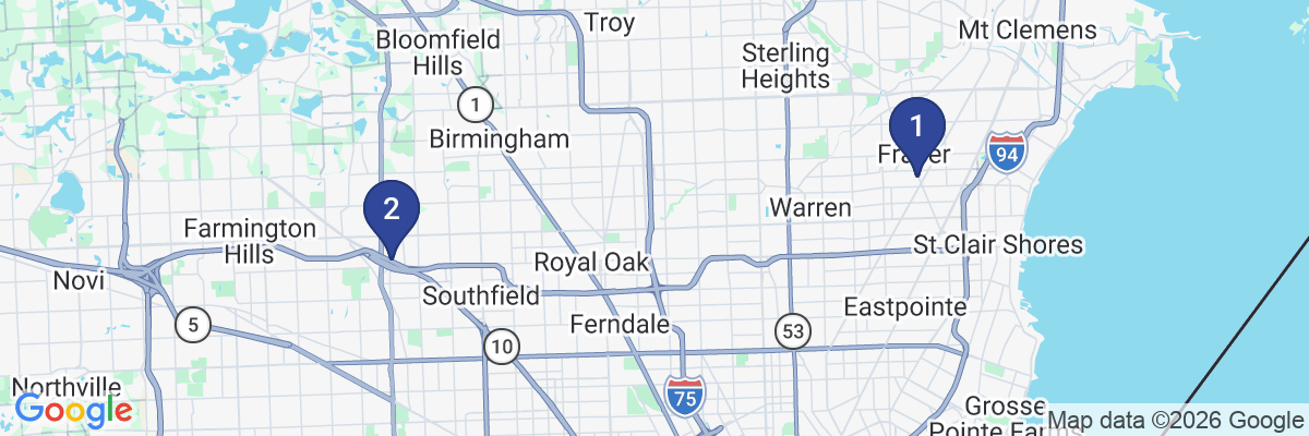 Map showing facility locations