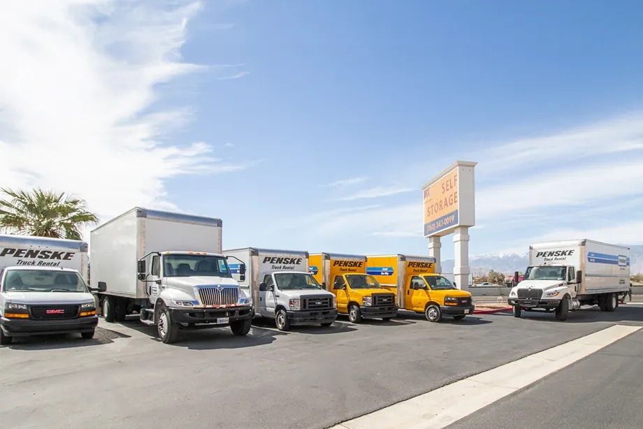 Penske moving trucks lined up.