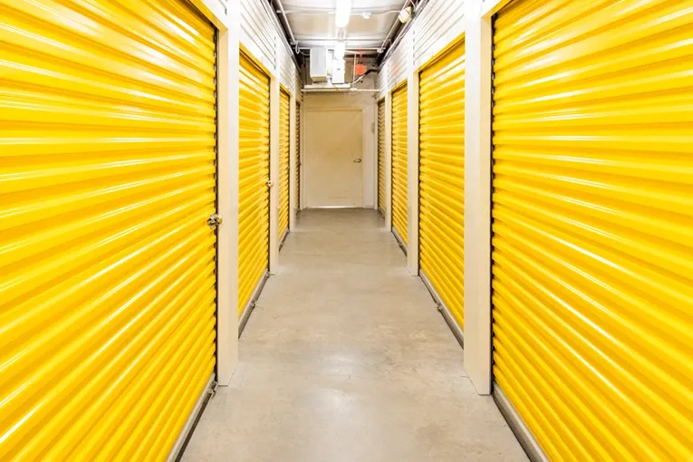 Devon Self Storage in Katy, TX yellow storage door, interior view