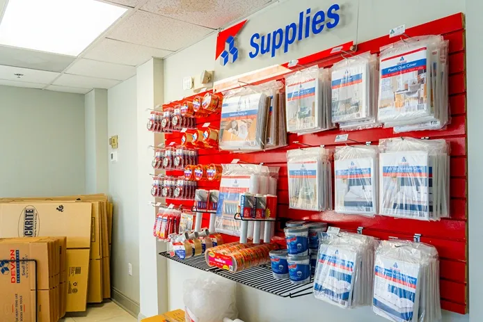Moving and packing supplies available at self storage facility office