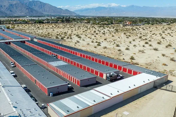 Outdoor storage units from a sky view in Cathedral City, CA