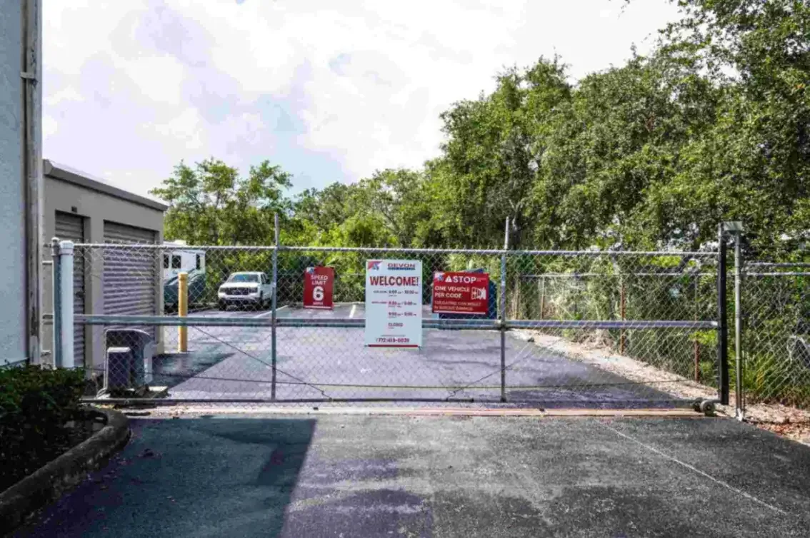 Security gate at Devon Self Storage in Port St. Lucie.