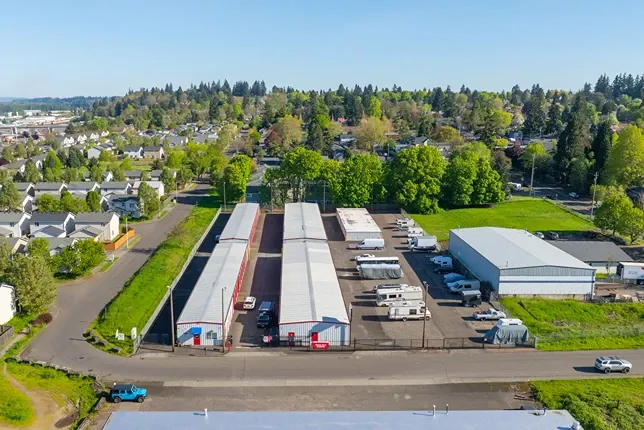 Aerial view of facility with drive up units