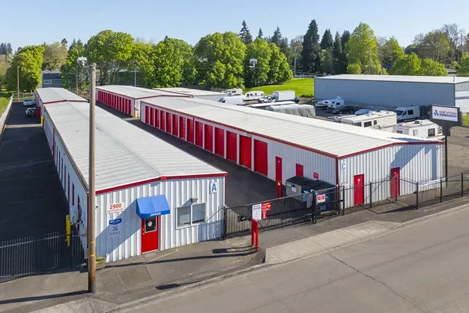 Aerial view of facility with drive up units