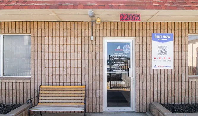 Entrance to storage facility in Apple Valley, CA, at Devon Self Storage - Highway 18 #1