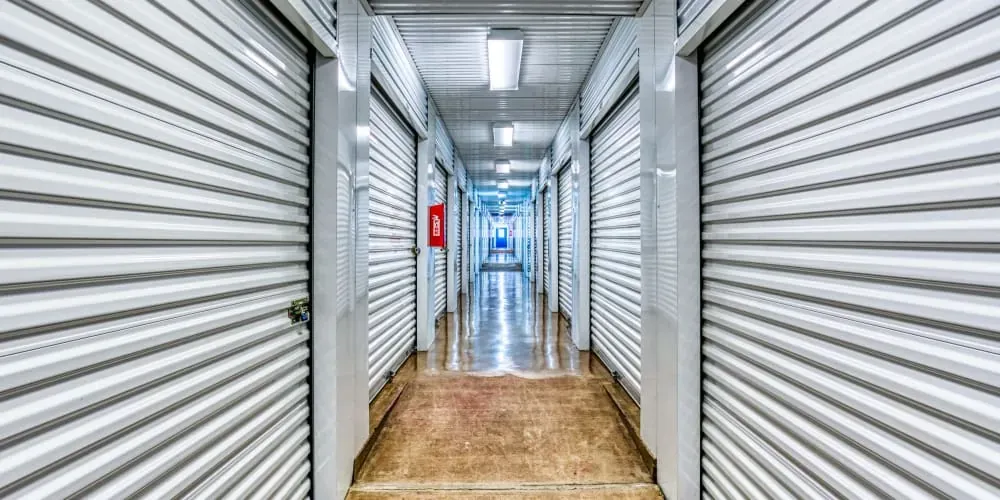 Walkway through climate-controlled storage in Sherman, Texas at Devon Self Storage