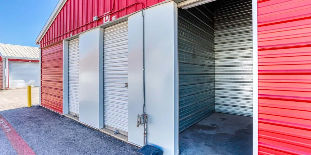 An open drive-up storage unit at Austin, Texas at Devon Self Storage