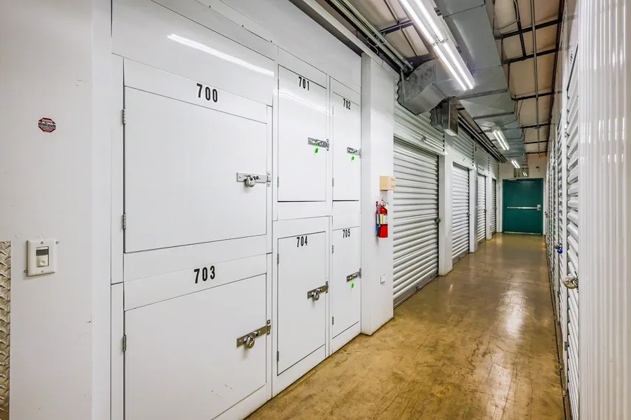 Interior lockers in a storage unit hallway, Coliseum Blvd