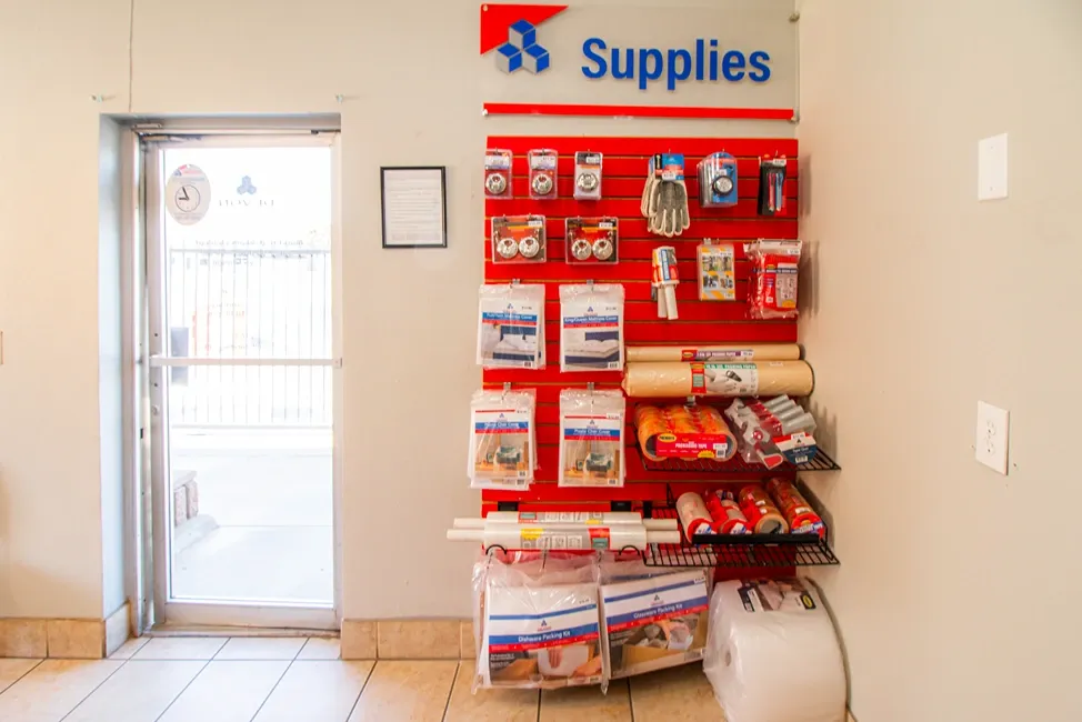 Wall of storage supplies in Apple Valley, CA, at Devon Self Storage - Highway 18 #1