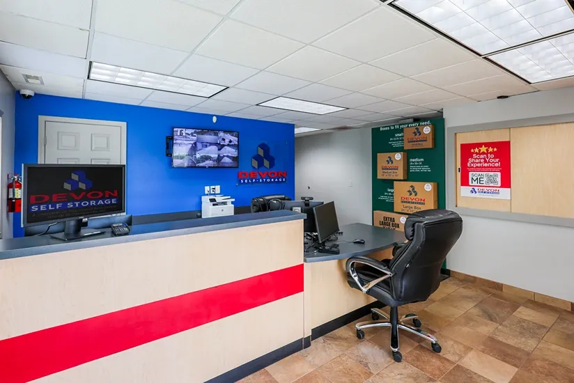 Interior of front office Devon Self Storage, Coliseum Blvd