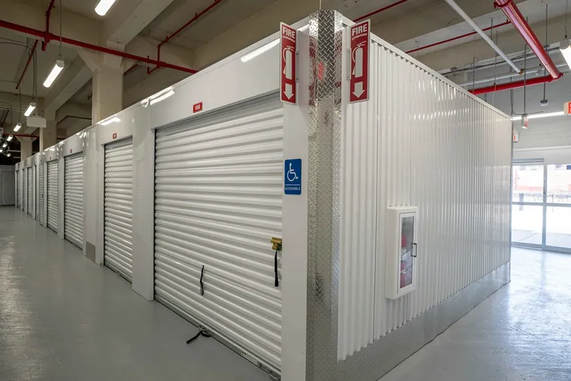 Devon Self Storage Unruh, PA, wheelchair accessible. Hallway to storage units, indoor storage units and automated door...