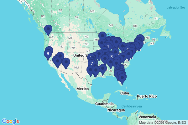 Map showing facility locations